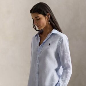 Light Blue Button-Up Shirt with Subtle Logo